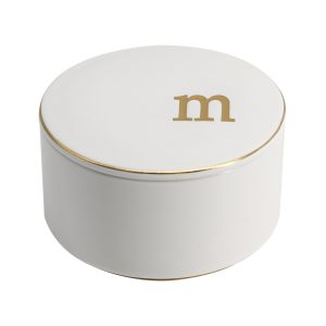 COLLECTIVE HOME - Ceramic Jewelry Box, Elegant Embossed Jewelry Holder, Trinket Organizer with Gold Monogram Lid, Storage for Ring Necklace Bracelet Earrings, Rings and Accessories (m)