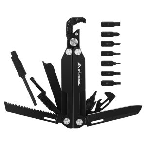 FLISSA Multitool Wrench, 16-In-1 EDC Multi Tool | Gift for Men, Self-Adjusting Wrench, Stainless Steel, Knife, Screwdriver Bits, Saw, File, for Camping, Survival, Outdoor