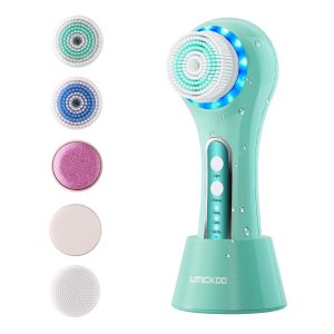 UMICKOO Electric Facial Cleansing Brush, 2-Way Rotating Face Scrubber for Daily & Deep Cleaning, 3 Modes, 5 Brush Heads, Rechargeable, IPX7 Waterproof for All Skin Types