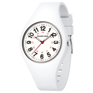 GOLDEN HOUR Waterproof Sports Analog Unisex Watches for Nurse Medical Professionals, Students - Military Time Glowing Easy to Read Dial, Jelly Silicone Strap