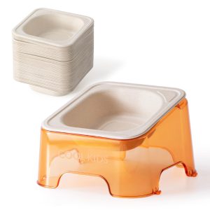 Cool Kids Elevated Cat Bowls – Raised Slanted Eco Fiber Disposable Set | Food-Grade Degradable Fiber, Cat Bowls for Small Dogs, Disposable No-Clean, Fits Camping & Travel, Multi-Pet & Stray Feeding