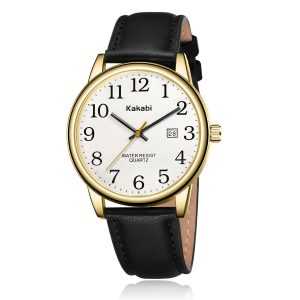 Watch for Men, Easy Reader Unisex Analog Quartz Waterproof Wristwatch with Date and Leather Band, Casual Simple Fashion Mens Watches Gift