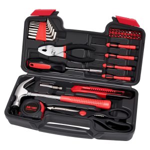 WGGE 39-Piece Home Tool Set with Compact Storage Case | Includes Hammer, Screwdrivers, Pliers, Adjustable Wrench, Hex Keys, Tape Measure and More for Home Repairs and DIY