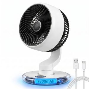 Desk Fan for Bedroom Air Circulator, Battery Powered Tabletop Fan, White | 7800mAh Battery Rechargeable, Cordless, 30dB Ultra-Quiet, 120° Oscillating & 90° Adjustable Tilt, Type-C USB, Wall Mount