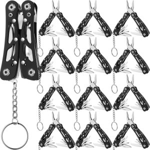 Lasnten 12 Pcs Multitool Pliers, Stainless Steel Foldable Mini Tool,Black | Knife Screwdriver Bottle Opener, Keychain for Camping Hiking, Dad Gifts Men EDC, Compact Portable, Easy Fold Design