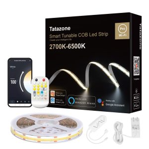 Tatazone Smart WiFi Tunable White COB Led Strip Light with Remote | 16.4ft, CCT 2700K-6500K, Work with Alexa and Google, Dimmable for Kitchen Cabinet, Room, TV
