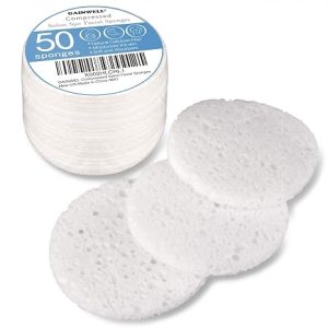 GAINWELL 50-Count Compressed Facial Sponges, White Cellulose 100% Natural Cosmetic Spa Sponges for Facial Cleansing, Exfoliating Mask, Makeup Removal