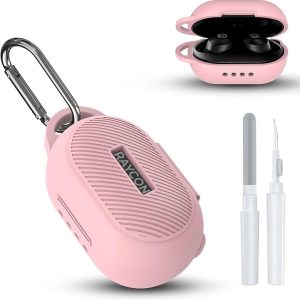 Case for Raycon Everyday Classic Headphones, Shockproof Soft Silicone Case for Raycon Earbuds Bluetooth Wireless, Ultra-Lightweight Protective Cover with Cleaning kit & Keychain, Pink