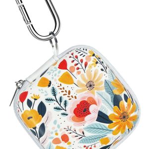 Earbud Case Headphone Organizer Ear Bud Case Portable EVA Carrying Box Storage Bag with Carabiner for AirPods Beats Bose Galaxy Buds 4/3/FE Data Cable Storage (Blooming Floral)