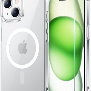 for iPhone 15 Case with Screen Protector Clear | Compatible with Magsafe, Anti-Yellowing, Military-Grade Protection, Shockproof Slim Magnetic Phone Case,6.1"