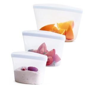 Stasher Premium Reusable Silicone Food Storage Bags, 3-Pack, Clear | Food-Safe Silicone, Eco-Friendly, Reusable Freezer Bags, Microwave, Dishwasher, Oven, Snack Bags, Lunch Containers, Meal Prep
