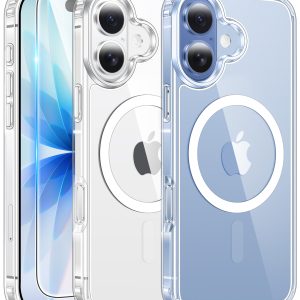 FNTCASE for iPhone 17 Phone Case Compatible with Magsafe Clear Phonecase | Screen Protector, Military Grade Drop Protection, Slim Magnetic Phone Cases, Shockproof Bumper, Transparent Cell Cover