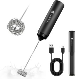 New England Stories Handheld Rechargeable Milk Frother Wand | Rich Foam in Seconds, Removable Dishwasher-Safe Whisk, Travel Cover included, Perfect Drink Mixer for Lattes & More
