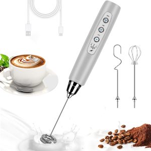 Milk Frother Wand Rechargeable Handheld Whisk Coffee 3 Speed Adjustable | Electric Whisk Drink Mixer with Stainless 3 Whisks Hand Frother , Foam Maker for Latte Cappuccino Matcha Egg Silver