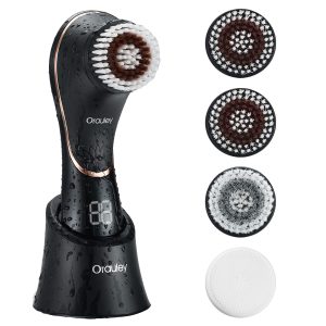 Facial Cleansing Brush, Electric Face Scrubber Rechargeable Exfoliator IPX-7 Waterproof Rotating Cleanser for Exfoliating, Massaging and Deep Cleansing for Women & Men with 4 Brush Heads Black | Rechargeable Exfoliator, Massaging and Deep Cleansing for Women & Men, 4 Brush Heads, Black