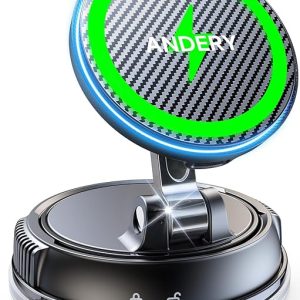 ANDERY Only for iPhone Magsafe Car Mount Charger, 15W Fast Wireless Charge | [78+LBS Strong Suction & 2400gf Magnetic] 360° Adjustable Car Mount Phone Holder, Car Interior Accessory with Dashboard Pad