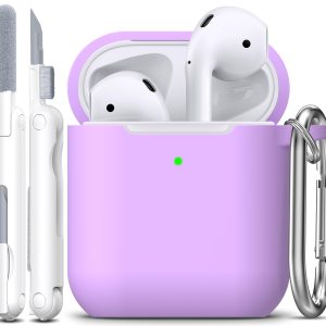 R-fun for AirPods 2nd/1st Case Silicone Cover, Lavender | Compatible with Apple AirPods 2nd/1st (2019/2016) Generation with Keychain & Cleaner Kit, Wireless Charging Compatible