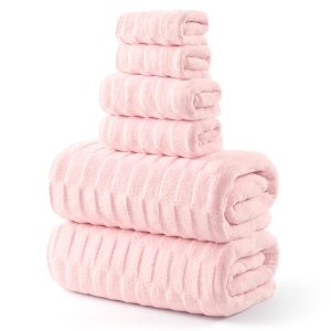 REDKISS Extra Large Bath Towel Set 6-Pack, 40 x 80 Inches Oversized Bath Sheets, Microfiber Ultra Absorbent & Quick-Dry, Super Soft Luxury Shower Towels for Bathroom Hotel Spa & Gym - Pink