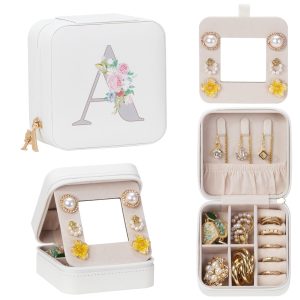 Enthralite Personalized Jewelry Box for Travel: A-Z Initial Gift for Girls | 26 Letter Choices Make Each Gift Personal - For Those Who Value Personal Touches - Birthday&Graduation&Flower Girl Gifts