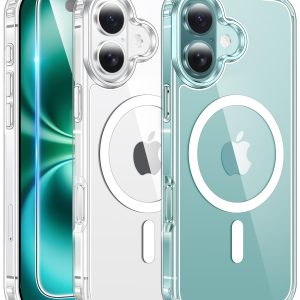 FNTCASE for iPhone 16 Phone Case Compatible with Magsafe Clear Phonecase | Screen Protector, Military Grade Drop Protection, Slim Magnetic Phone Cases, Shockproof Bumper, Transparent Cell Cover