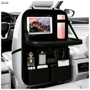 2026 New Backseat Car Organizer,Multifunctional Back Seat Car Organizer with Foldable Table Trays,Hanging Cars Seats Backs Organizers as Kick Mats Back Seat Protector