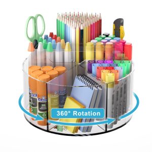 Rotating Markers Organizer for Kids, Acrylic Lazy Susan Organizers for Desks, 360 Degree Spinning Pencil Holders Pen Holders, Clear Arts and Crafts Organizer Storage, Art Supply Storage 6 Compartments