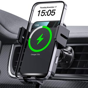 Wireless Car Charger, MOKPR Auto-Clamping Car Mount 15W/10W/7.5W Fast Charging Air Vent Car Phone Mount Compatible with iPhone 15/14/13/13 Pro/12 Pro Max/12 pro/12/11/10 Series, Samsung Galaxy Series | Car Phone Holder Compatible for iPhone 17/16/15/14/13/13 Pro/12 Pro Max/12 pro/12/11/10, Samsung Galaxy Series