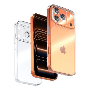 for iPhone 17 Pro Max Clear Case, Crystal Clear PC Back, Shockproof Soft TPU Bumper, Metal Camera Lens Protection, Independent Metal Buttons, Slim Fit Anti-Yellow Protective Phone Case