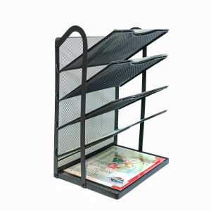 5 Tier Mesh Desk Organizer Letter Tray-Angled File Holder,Black | Metal Office Desk file Organizer with Handle,Paper Sorter Organizer for Office,Home,Classroom or School