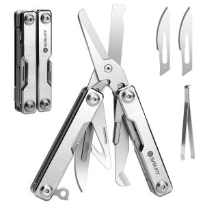 BIBURY Mini Multitool BI2052A, 8 in 1 Keychain EDC Scissors w/Window Breaker, Seat Belt Cutter, Bottle Opener for Outdoor Survival, Multi Tool Cool Gadget TSA Approved, Gift for Men Women