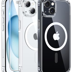 FNTCASE for iPhone 15/14/13 Case Compatible with Magsafe Clear Phonecase | Screen Protector, Military Grade Drop Protection, Slim Magnetic Phone Cases, Shockproof Bumper, Transparent Cell Cover