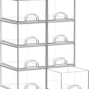 8 Pack Small Clear Stackable Acrylic Storage Boxes & Drawers | Storage Organizer, Clear Plastic Makeup Organizer, Ideal for Vanity, Cabinet, Desk Organization, Art Tool & Sketch