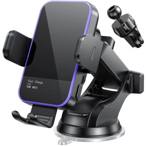 Wireless Car Charger,【7 Colored RGB Backlit】 Mosurr 15W Auto Clamping Phone Holders for Your car fit for iPhone 16 15 14 Mini Pro Max, Samsung Galaxy S25 Ultra S24 S23+, etc, Fathers Day for Gifts