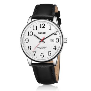 Watch for Men, Easy Reader Unisex Analog Quartz Waterproof Wristwatch with Date and Leather Band, Casual Simple Fashion Mens Watches Gift