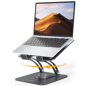 Nulaxy 360° Rotating Ergonomic Laptop Stand for Desk, Dual Foldable Design | Holds 22 Lbs, Dual Hinge Adjustable, Heat-Vent Computer Stand, Portable Office Accessories, Compatible with 10-17" Laptops