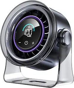 Small Desk Fan, 100-Speed Quiet Rechargeable for Office & Bedroom | Black; 2-in-1 Desk & Wall; 30 dB Low-Noise; USB-C; Works While Charging; LED Display; 360° Adjustable; Up to 8H Runtime