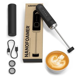 Subminimal NanoFoamer Lithium Performance Milk Foamer | USB-C Rechargeable, IP4 Waterproof, Dual-Speed, Stainless Steel | Premium Microfoamed Milk in 30 Seconds, Barista-Style Coffee Drinks at Home | Waterproof foamer with rechargeable lithium battery, microfoamed milk in 30 seconds, barista-style coffee drinks at home