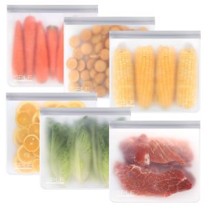 SPLF 6 Pack Reusable Gallon Freezer Bags Dishwasher Safe, Gray | BPA FREE Reusable Food Storage Bags, Extra Thick Leakproof 1 Gallon Bags for Marinate Meat, Cereal, Sandwich, Snack, Travel