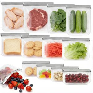 12 Pack Silicone Bags for Food Storage,Reusable Silicone Food Storage Bags,Freezer & Dishwasher Safe,Silicone Gallon Freezer Bags,Leakproof-4 Gallon 4 Snack 4 Sandwich Bags,Grey