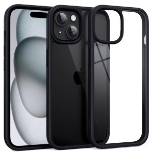Supdeal Shockproof Clear Case for iPhone 15, [Not Yellowing] [10FT Military Drop Protection] Hard Clear Back Four Corner Airbags Drop Protection Phone Cover, 6.1 inch, Black