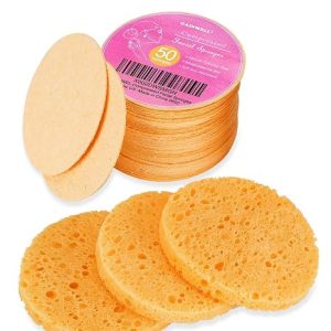 GAINWELL 50-Count Compressed Face Sponges, 100% Natural Wooden Cellulose Cosmetic Spa Sponge for Facial Cleansing, Exfoliating Mask, Makeup Removal
