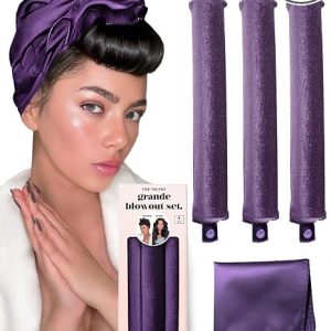 Grande Heatless Curls Overnight Rods - Upgraded Directional Grip Velvet - No Heat Hair Curlers to Sleep, Jumbo Large Hair Rollers Flexible Curling Rods Set for Long Thicker Coarser Hair Blowout Look