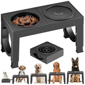 XIAZ Elevated Dog Bowls Large Breed Raised Dogs Bowl Stand Large/Medium Sized Dog Slow Feeder Dogs Bowls Food Water Stands 5 Heights Adjustable 9/11/12/14in Pet Feeder Dish Station
