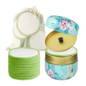 16 Pack Reusable Makeup Remover Pads - 100% Organic Cotton Rounds Washable & Eco-Friendly with Laundry Bag & Sturdy Storage Box for All Skin Types, Adults & Kids