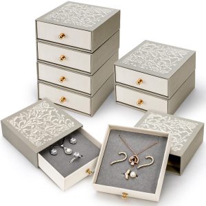 WRINGKIT 8 Pack Cardboard Jewelry Gift Boxes, 3.8x3.8x1.4 Inch, Gray | Square Jewelry Box with Lid and Handle, Necklace Earrings Ring Packing Boxes Case for Birthday, Valentine's Day, Christmas