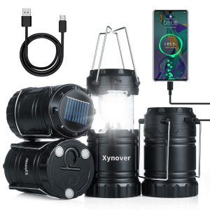 4-Pack Solar Camping Lanterns,Rechargeable LED with USB/Solar/AA Battery,Magnetic Base,Hanging Hook,Collapsible, Waterproof for Emergency, Hiking,Hurricane,Campsites,Lanterns for Power Outages