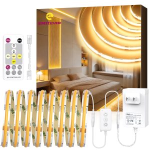 EMITEVER COB Strip Light Kit Warm White 2700K,16.4ft 1600LEDs,24V Dimmable | UL 36W power supply and RF remote control,450+Lumens/m,Ra 90+,easy install for bedroom,kitchen,cabinet lighting,hallway