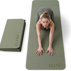 OLYSE Foldable Yoga Mat, Extra Thick 12mm (1/2" inch), 7-Fold, Non-Slip, for Yoga, Pilates, Stretching, HIIT & Home Workout, Green