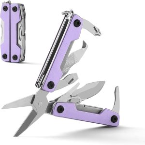 Multitool with Pocket Knife,Gifts for Men and Women, 11-in-1 Mini EDC Multitool with Screwdriver, Scissors, SIM Extractor and Bottle Opener, Perfect for Outdoor, Hiking, Simple Repair (Purple)