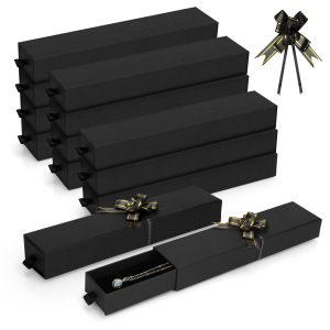 12-Pack Drawer Style Jewelry Gift Boxes with Sponge Insert, 8.7"x1.8"x1.2" Necklace & Bracelet Display Box for Presentation, Cardboard Storage Organizer for Pendant, Ring, Earring - Black